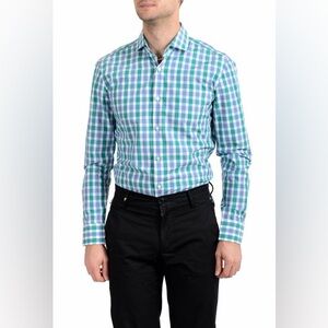 Hugo Boss Green and Blue Plaid Shirt